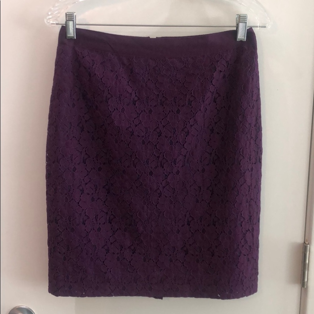 Purple lace j crew pencil skirt
